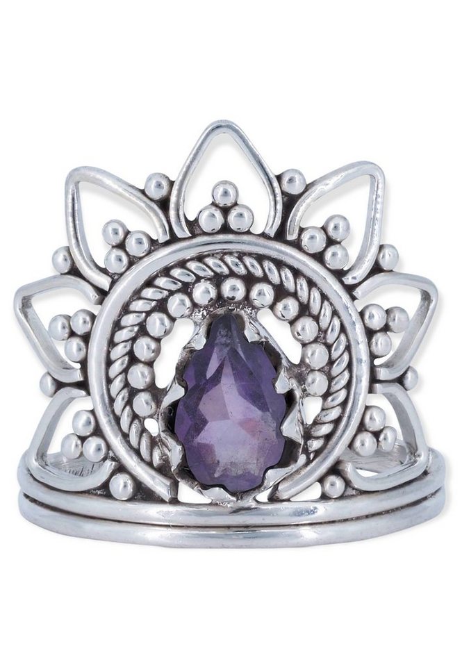 mantraroma Silberring 925er Silber mit Amethyst facettiert von mantraroma