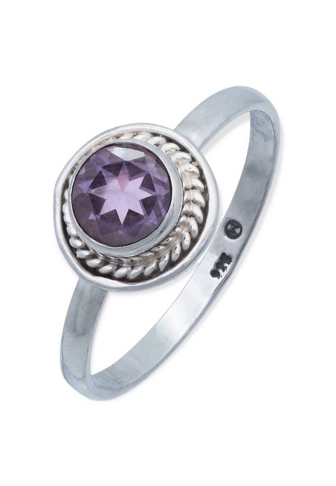 mantraroma Silberring 925er Silber mit Amethyst facettiert von mantraroma