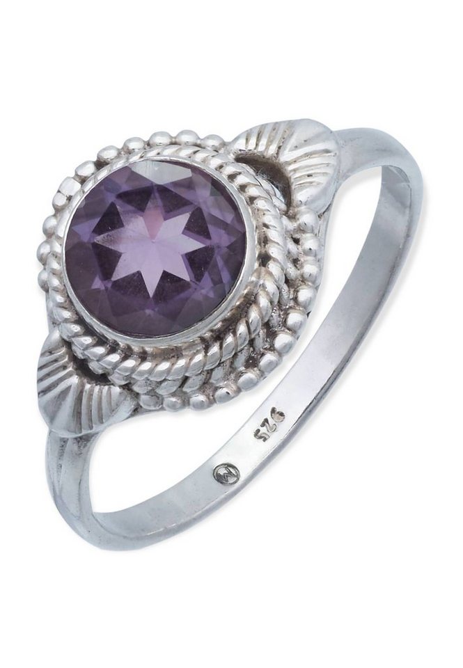 mantraroma Silberring 925er Silber mit Amethyst facettiert von mantraroma