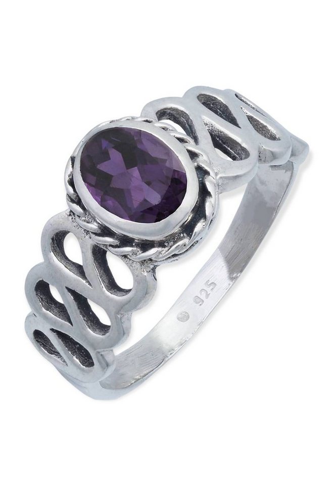 mantraroma Silberring 925er Silber mit Amethyst facettiert von mantraroma