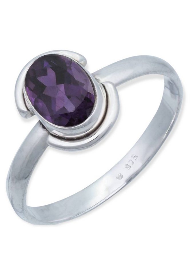 mantraroma Silberring 925er Silber mit Amethyst facettiert von mantraroma