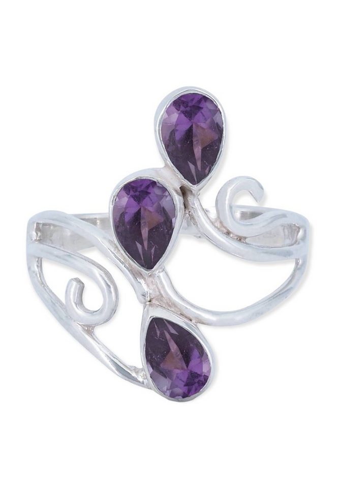 mantraroma Silberring 925er Silber mit Amethyst facettiert von mantraroma