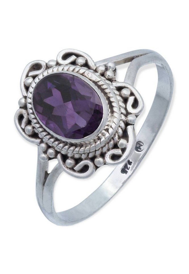 mantraroma Silberring 925er Silber mit Amethyst facettiert von mantraroma