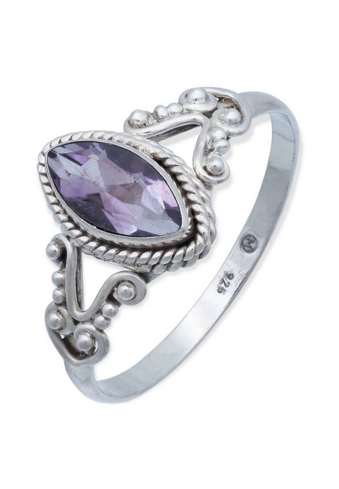 mantraroma Silberring 925er Silber mit Amethyst facettiert von mantraroma