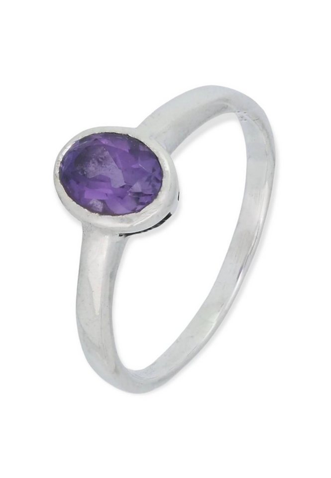 mantraroma Silberring 925er Silber mit Amethyst facettiert von mantraroma