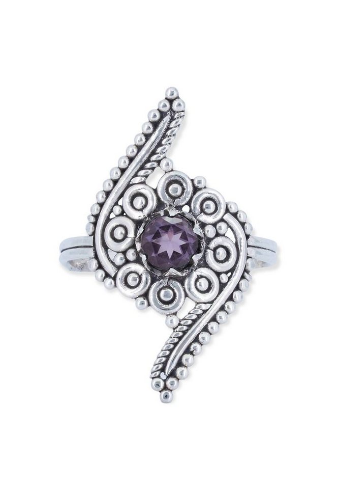 mantraroma Silberring 925er Silber mit Amethyst facettiert von mantraroma