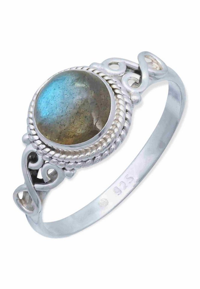 mantraroma Silberring BAGHIMI rund aus 925 Silber mit Labradorit (Ring mit Schmuckbeutel), Damenring aus 925er Silber von mantraroma