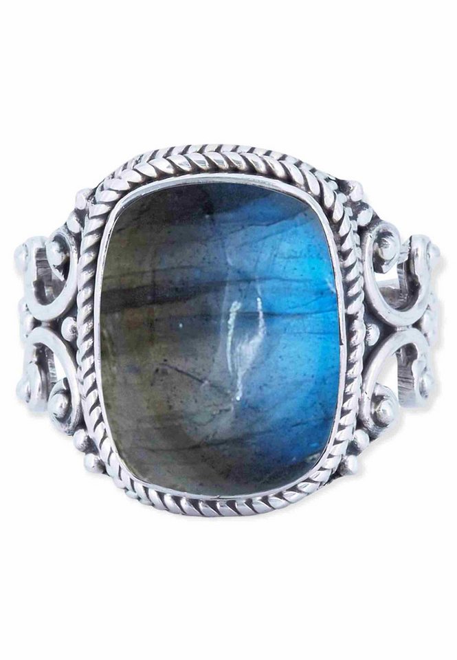 mantraroma Silberring SERAPANA aus 925 Silber mit Labradorit (Ring mit Schmuckbeutel), Damenring aus 925er Silber von mantraroma
