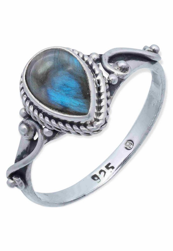 mantraroma Silberring FITO aus 925 Silber mit Labradorit (Ring mit Schmuckbeutel), Damenring aus 925er Silber von mantraroma