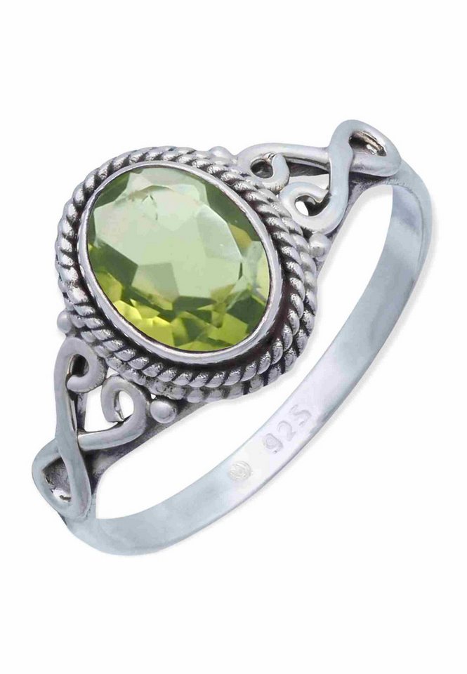 mantraroma Silberring BAGHIMI oval aus 925 Silber mit Peridot (Ring mit Schmuckbeutel), Damenring aus 925er Silber von mantraroma