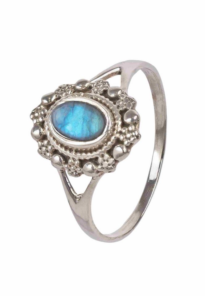 mantraroma Silberring BUKUR aus 925 Silber mit Labradorit (Ring mit Schmuckbeutel), Damenring aus 925er Silber von mantraroma
