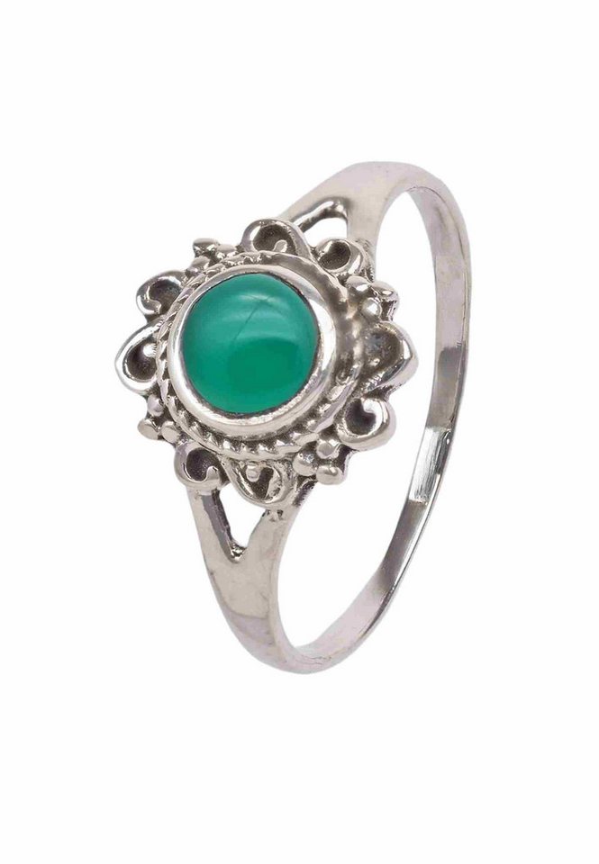 mantraroma Silberring CARINO aus 925 Silber mit grünen Onyx (Ring mit Schmuckbeutel), Damenring aus 925er Silber von mantraroma