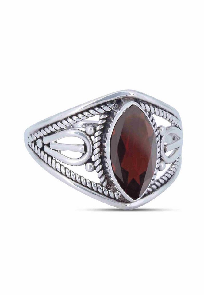 mantraroma Silberring DAHAB Ellipse aus 925 Silber mit Granat facettiert (Ring mit Schmuckbeutel), Damenring aus 925er Silber von mantraroma