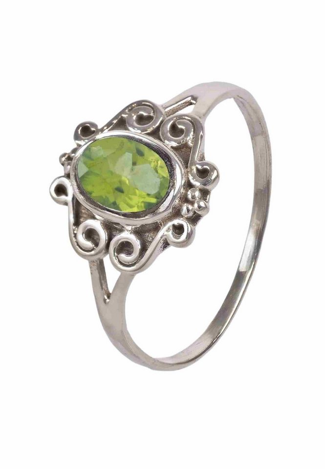 mantraroma Silberring TIRU aus 925 Silber mit Peridot (Ring mit Schmuckbeutel), Damenring aus 925er Silber von mantraroma