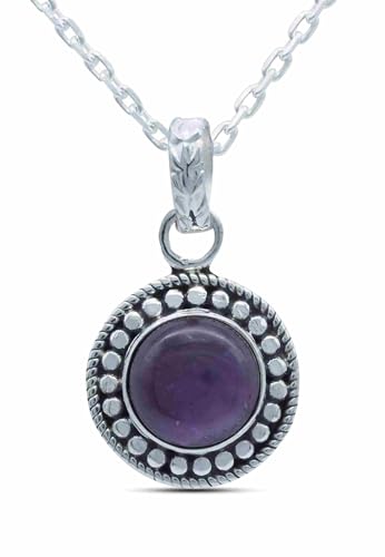 mantraroma echt Silberkette mit Amethyst lila Edelstein Damen Kettenanhänger 925 Sterlingsilber Halskette Geschenk (AK1-062-01-45) von mantraroma