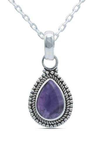 mantraroma echt Silberkette mit Amethyst lila Edelstein Damen Kettenanhänger 925 Sterlingsilber Halskette Geschenk (AK1-065-01-45) von mantraroma