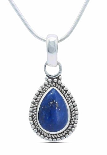 mantraroma echt Silberkette mit Lapis Lazuli blauer Edelstein Damen Kettenanhänger 925 Sterlingsilber Halskette Geschenk (AK3-065-06-45) von mantraroma