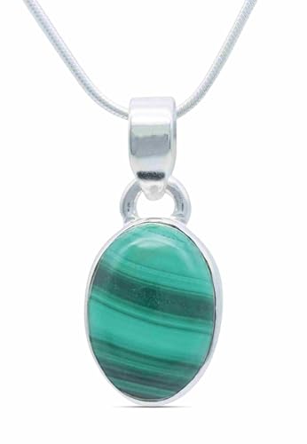 mantraroma echt Silberkette mit Malachit grüner Edelstein Damen Kettenanhänger 925 Sterlingsilber Halskette Geschenk (AK3-081-10-50) von mantraroma