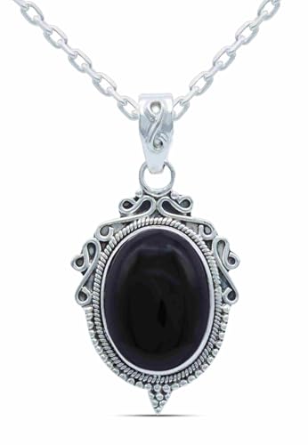 mantraroma echt Silberkette mit Onyx schwarzer Edelstein Damen Kettenanhänger 925 Sterlingsilber Halskette Geschenk (AK1-124-03-40) von mantraroma