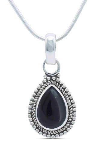 mantraroma echt Silberkette mit Onyx schwarzer Edelstein Damen Kettenanhänger 925 Sterlingsilber Halskette Geschenk (AK3-065-03-40) von mantraroma
