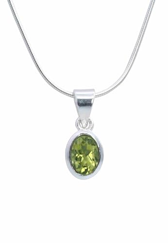 mantraroma echt Silberkette mit Peridot grüner Edelstein Damen Kettenanhänger 925 Sterlingsilber Halskette Geschenk (AK3-170-59-45) von mantraroma