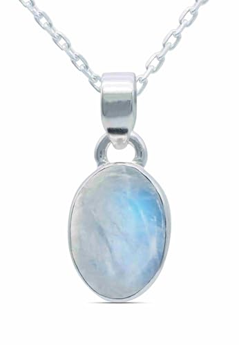 mantraroma echt Silberkette mit Regenbogen Mondstein Edelstein Damen Kettenanhänger 925 Sterlingsilber Halskette Geschenk (AK1-081-04-55) von mantraroma