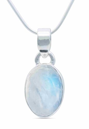 mantraroma echt Silberkette mit Regenbogen Mondstein Edelstein Damen Kettenanhänger 925 Sterlingsilber Halskette Geschenk (AK3-081-04-45) von mantraroma