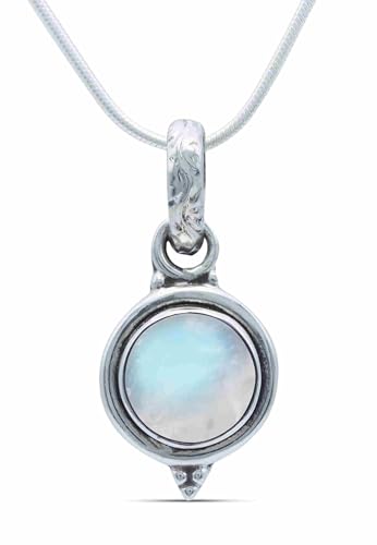 mantraroma echt Silberkette mit Regenbogen Mondstein Edelstein Damen Kettenanhänger 925 Sterlingsilber Halskette Geschenk (AK3-143-04-40) von mantraroma