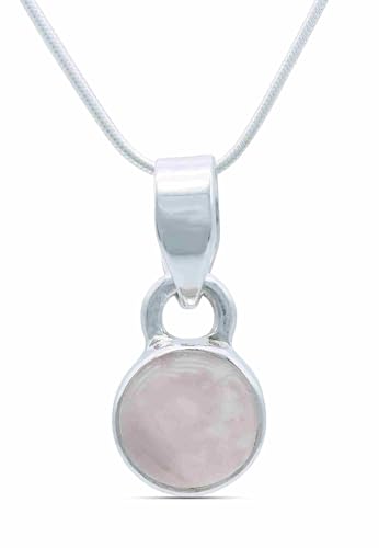 mantraroma echt Silberkette mit Rosenquarz Edelstein Damen Kettenanhänger 925 Sterlingsilber Halskette Geschenk (AK3-097-07-55) von mantraroma