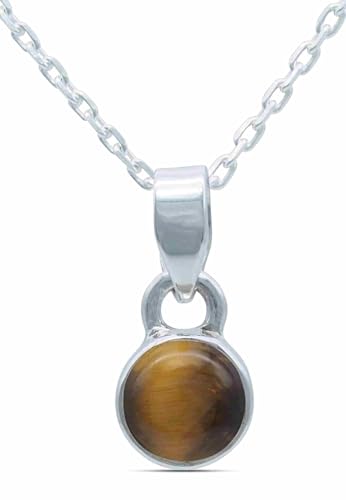mantraroma echt Silberkette mit Tigerauge brauner Edelstein Damen Kettenanhänger 925 Sterlingsilber Halskette Geschenk (AK1-097-18-45) von mantraroma