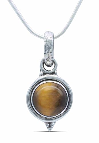 mantraroma echt Silberkette mit Tigerauge brauner Edelstein Damen Kettenanhänger 925 Sterlingsilber Halskette Geschenk (AK3-143-18-45) von mantraroma