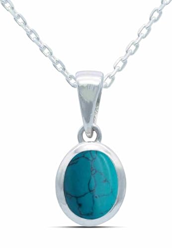 mantraroma echt Silberkette mit Türkis Edelstein Damen Kettenanhänger 925 Sterlingsilber Halskette Geschenk (AK1-159-15-45) von mantraroma