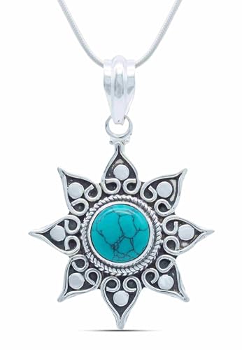 mantraroma echt Silberkette mit Türkis Edelstein Damen Kettenanhänger 925 Sterlingsilber Halskette Geschenk (AK3-061-15-60) von mantraroma