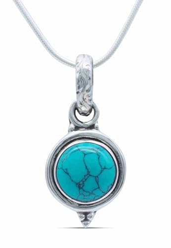 mantraroma echt Silberkette mit Türkis Edelstein Damen Kettenanhänger 925 Sterlingsilber Halskette Geschenk (AK3-143-15-45) von mantraroma