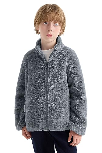 maoo garden Jungen Mädchen Sherpa Mantel Kinder Winter Fleece Jacke Leichtgewicht Full-Zip Frühling Herbst Windbreaker Dunkelgrau 13-14Y von maoo garden