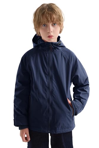 maoo garden Jungen Regenjacke Kinder wasserdicht leichtes Fleece gefüttert Windbreaker Navy 9-10Y von maoo garden