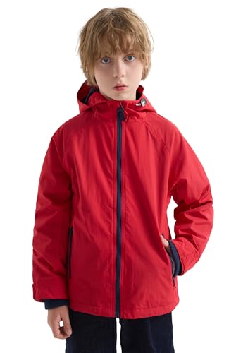 maoo garden Jungen Regenjacke Kinder wasserdicht leichtes Fleece gefüttert Windbreaker Rot 11-12Y von maoo garden