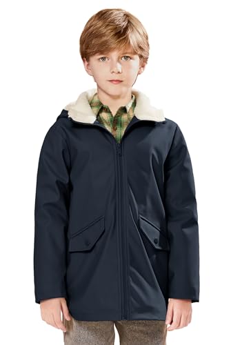 maoo garden Jungen Sherpa gefütterte Regenjacke Große Kinder Winter PU-Beschichtung wasserdichtes Fleecefutter winddichter Regenmantel 140 von maoo garden