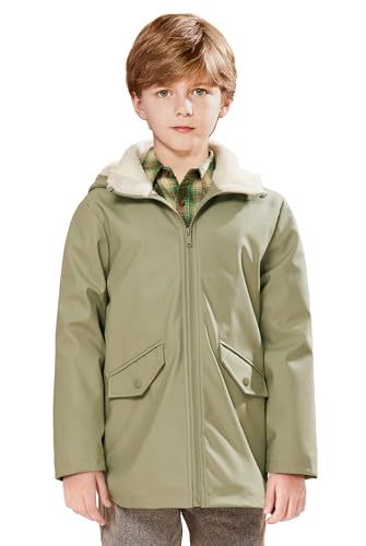 maoo garden Jungen Sherpa gefütterte Regenjacke Große Kinder Winter PU-Beschichtung wasserdichtes Fleecefutter winddichter Regenmantel 152 von maoo garden