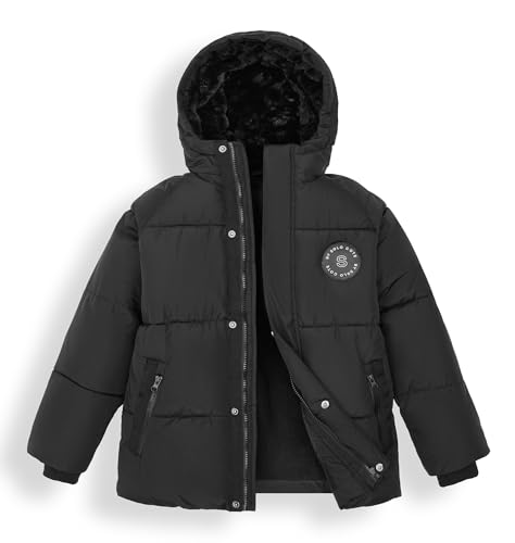 maoo garden Jungen Steppjacke Mit Fleecefutter 128-152cm - Wasserdichte Winterjacke Mit Synthetikfüllung Für Große Kinder Schwarz 164 von maoo garden