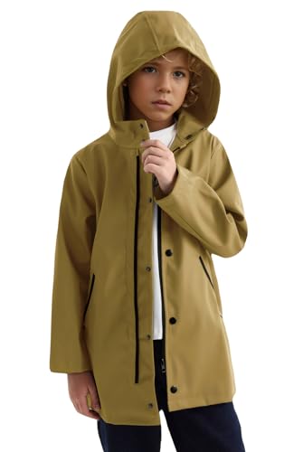 maoo garden Jungen Wasserdichter Regenmantel mit Kapuze PU Leichte Regenjacke Anorak Oberbekleidung Windbreaker 2111 Gelb 13-14Y von maoo garden