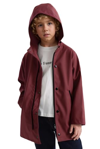 maoo garden Jungen Wasserdichter Regenmantel mit Kapuze PU Leichte Regenjacke Anorak Oberbekleidung Windbreaker 2111 Rot 7-8Y von maoo garden