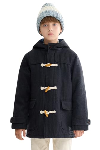 maoo garden Jungen Wollmantel Kinder Winter Schwere Sherpa gefütterte Dufflejacke Kapuzen Trenchcoat Dunkelgrau 140 von maoo garden