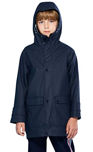 maoo garden Jungen wasserdicht Regenmantel mit Kapuze PU leichte Regenjacke Anorak Outwear Windbreaker 806 Marine 9-10Y von maoo garden
