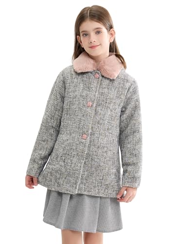 maoo garden Kleine Mädchen Winter Wolle Peacoat Kleinkind Mädchen Pelzkragen Kleid Mantel Steppjacke Grau 128 cm von maoo garden