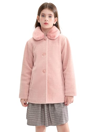 maoo garden Kleine Mädchen Winter Wolle Peacoat Kleinkind Mädchen Pelzkragen Kleid Mantel Steppjacke Rosa 140 cm von maoo garden