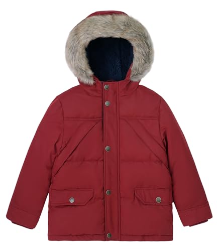 maoo garden Kleinkind Jungen Sherpa gefütterte Winterjacke 3-7 Jahre Kleine Kinder Geschwollene Fellkapuze Wasserabweisender Mantel Ziegelrot 110 von maoo garden