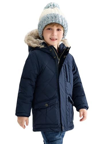 maoo garden Kleinkind Jungen Sherpa gefütterte Winterjacke 3-7 Jahre Kleine Kinder Geschwollene Fellkapuze Wasserabweisender Mantel marineblau 122 von maoo garden