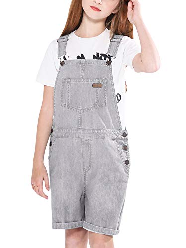 maoo garden Mädchen Denim Lätzchen Overall Leichtgewicht Jumpsuit Baumwolle gewaschen Jeans Verstellbare Träger Grau 5-6Y von maoo garden