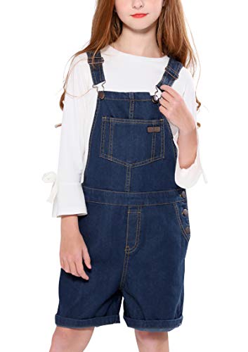 maoo garden Mädchen Denim Lätzchen Overall Leichtgewicht Jumpsuit Baumwolle gewaschen Jeans Verstellbare Träger Marine 5-6Y von maoo garden